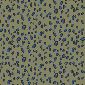 leopard spots in cobalt and olive