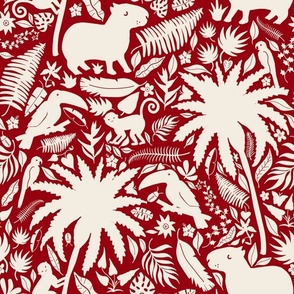 Joyful Jungle: Rainforest Flora and Fauna, Crimson by Brittanylane