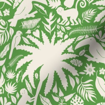Rainforest Flora & Fauna Cream on Leaf Green by Brittanylane