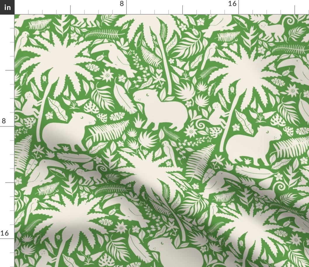 Rainforest Flora & Fauna Cream on Leaf Green by Brittanylane