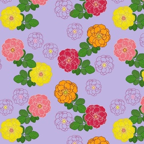 Granny's Rose Trellis - marigold, watermelon, lemon lime on lilac, medium to large 