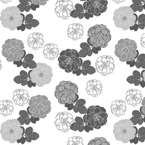 Granny's Rose Trellis - greyscale on white, medium to large 