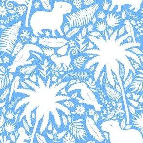 Rainforest Flora & Fauna White on Kings Blue by Brittanylane