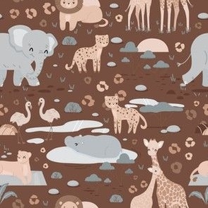 Savanna wild animals on brown