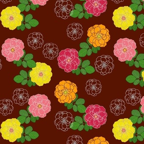 Granny's Rose Trellis #2 - marigold, watermelon, lemon lime on mahogany, medium to large 