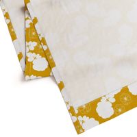 Granny's Rose Trellis - white on gold, medium to large 