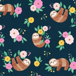 Blooming sloths in navy blue