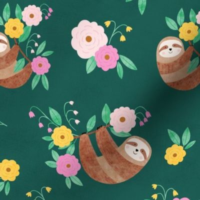 Blooming sloths in green