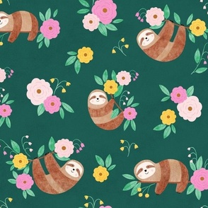 Blooming sloths in green