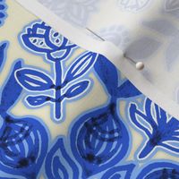 Cobalt Blue & China White Folk Art Pattern - extra large print