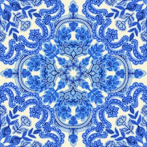 Cobalt Blue & China White Folk Art Pattern - extra large print