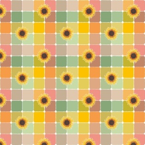 Sunflower rainbow  check gingham | Small scale 5.5inch repeat
