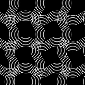 wavy white lines netting on black by rysunki_malunki