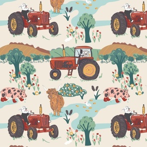 Animals at the Farm Print Vintage Old White | 12inch scale