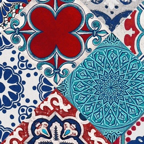 Talavera Tiles L Royal Blue Turquoise Red Grey