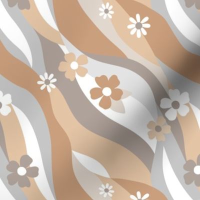 Groovy Swirls - Retro style nineties vs seventies vibes vintage boho daisies and blossom abstract organic shapes design beige oat gray 