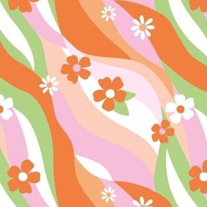 Groovy Swirls - Retro style nineties vs seventies vibes vintage boho daisies and blossom abstract organic shapes design bright pink orange green