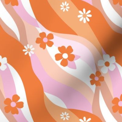 Groovy Swirls - Retro style nineties vs seventies vibes vintage boho daisies and blossom abstract organic shapes design bright pink orange blush peach