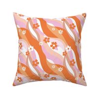 Groovy Swirls - Retro style nineties vs seventies vibes vintage boho daisies and blossom abstract organic shapes design bright pink orange blush peach