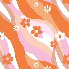 Groovy Swirls - Retro style nineties vs seventies vibes vintage boho daisies and blossom abstract organic shapes design bright pink orange blush peach