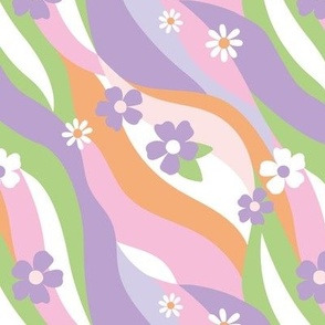 Groovy Swirls - Retro style nineties vs seventies vibes vintage boho daisies and blossom abstract organic shapes design bright pink lilac lime green orange