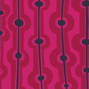 Seaweed stripes - deep red and charcoal on hot pink - large scale