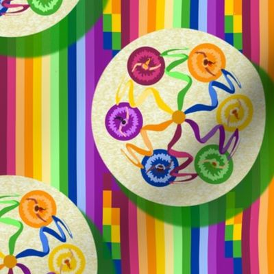 Reworked Classics - Fiesta Rainbow Stripes with Twirling Polka Dot Dancers - Aerial View