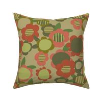 Big Blooms in terracotta and olive green 