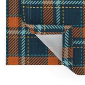 Small scale // Reworked tartan cloth // nile blue background gold drop orange mint peacock blue and golden textured criss-crossed vertical and horizontal stripes