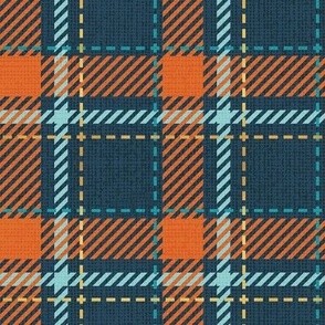 Small scale // Reworked tartan cloth // nile blue background gold drop orange mint peacock blue and golden textured criss-crossed vertical and horizontal stripes