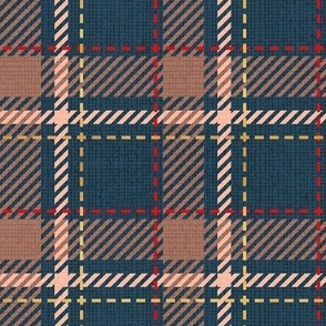 Small scale // Reworked tartan cloth // nile blue background toast brown flesh vivid red and golden textured criss-crossed vertical and horizontal stripes