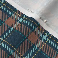 Tiny scale // Reworked tartan cloth // nile blue background toast brown mint peacock blue and golden textured criss-crossed vertical and horizontal stripes