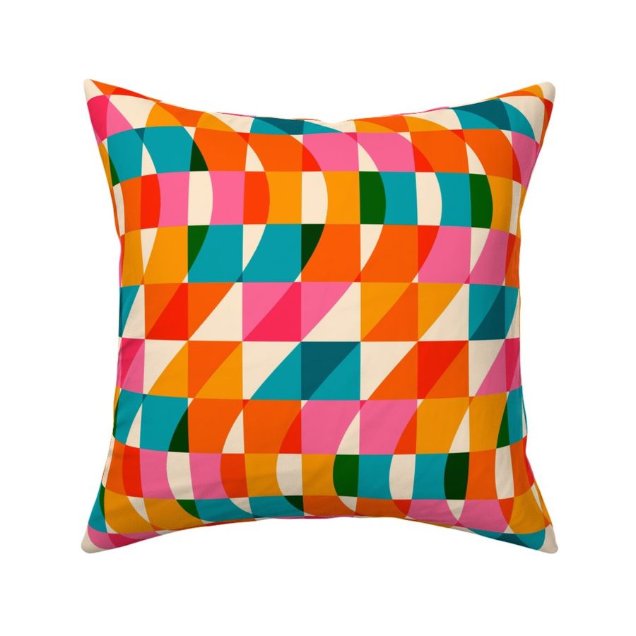 Retro checkered waves Fabric | Spoonflower