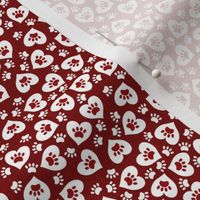heart paws on linen dark red - 1/2 inch scale