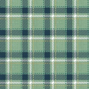 Tiny scale // Reworked tartan cloth // jade green background nile blue pine green white and golden textured criss-crossed vertical and horizontal stripes