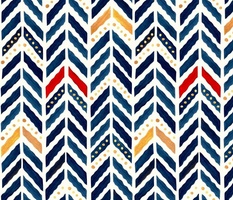 watercolour-wavy herringbone chevron-reworked classics-indigo, gold, red and natural-large scale