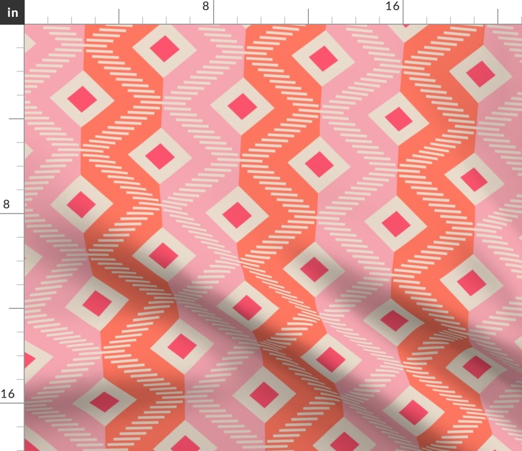Diamond Stripe Geo | Large Scale | Maximal Pink and Orange