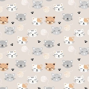 A cat friends lovers home cute kawaii cats faces and kittens with wool beige gray brown neutral nursery SMALL