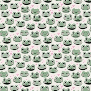 Cute blushing frogs and hearts kawaii style kids frog design for sprint summer soft pastel sage green pink on ivory SMALL 
