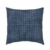 Hand Drawn Checks on Navy Blue (xxl scale) | Rustic fabric in dark blue and white, linen texture checked fabric, windowpane fabric, tartan, plaid, grid pattern, squares fabric.
