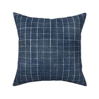 Hand Drawn Checks on Navy Blue (xxl scale) | Rustic fabric in dark blue and white, linen texture checked fabric, windowpane fabric, tartan, plaid, grid pattern, squares fabric.
