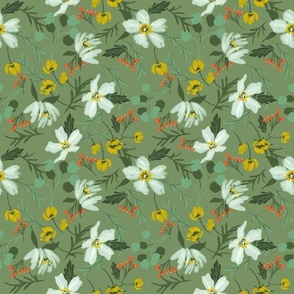 White Floral Wonderland - Olive