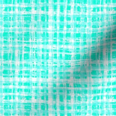 Blue and White Neutral Hemp Rope Texture Plaid Squares Bright Turquoise Green Blue 00FFD5 and White FFFFFF Bold Modern Abstract Geometric