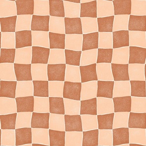 Wobbly Checkerboard - 2" squares - terracotta and peach