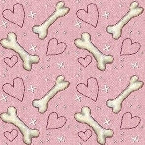Dog bones linen hearts dusky pink