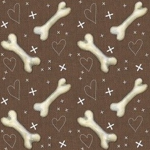 Dog bones linen hearts brown