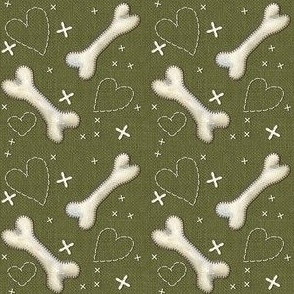 Bones linen hearts moss green