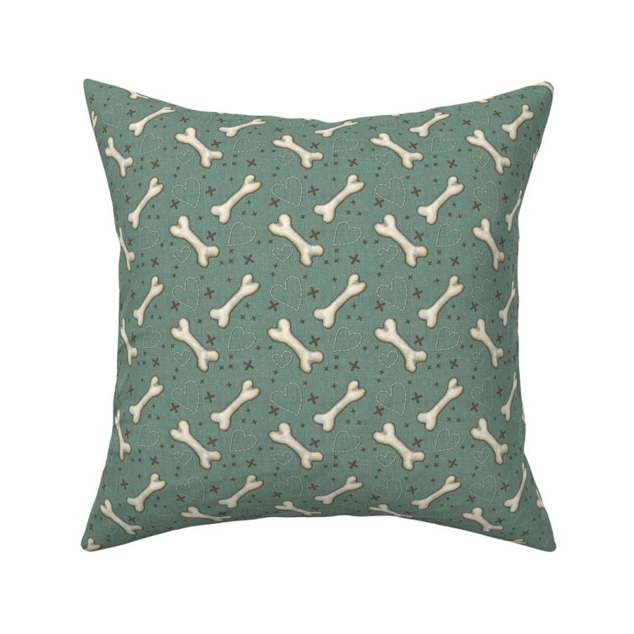 Dog bones linen hearts sage green