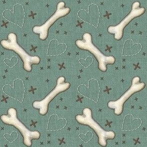 Dog bones linen hearts sage green