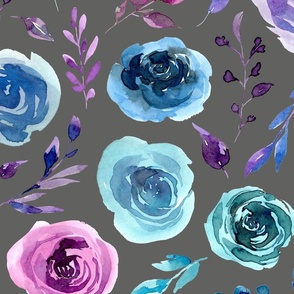 large purple and blue floral grey